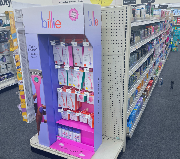 End cap display designed to attract customer attention at the end of aisles.