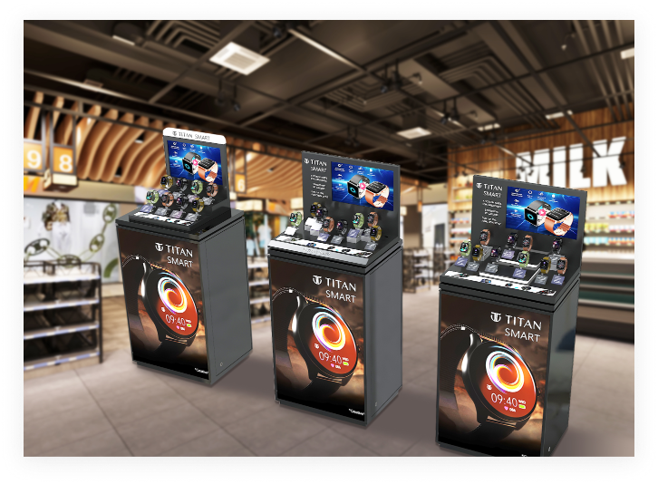 Store Display Group's interactive wall display attracting consumer attention in retail stores.